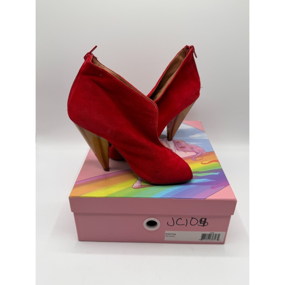 Jeffrey Campbell Easton Red Suede Open Toe Wood Heel Booties Womens Size 8